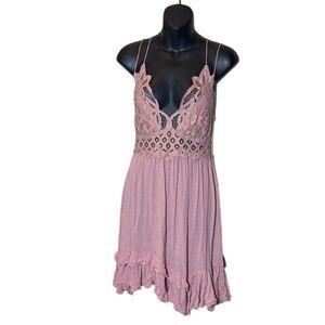 Free people one womens Adella slip dress mini asymmetrical lace boho